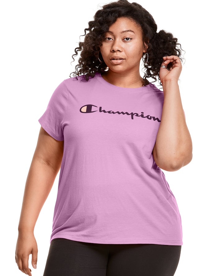 Champion T-Shirt Dames - Roze - Plus Classic Script Logo ( 381450-RWJ )